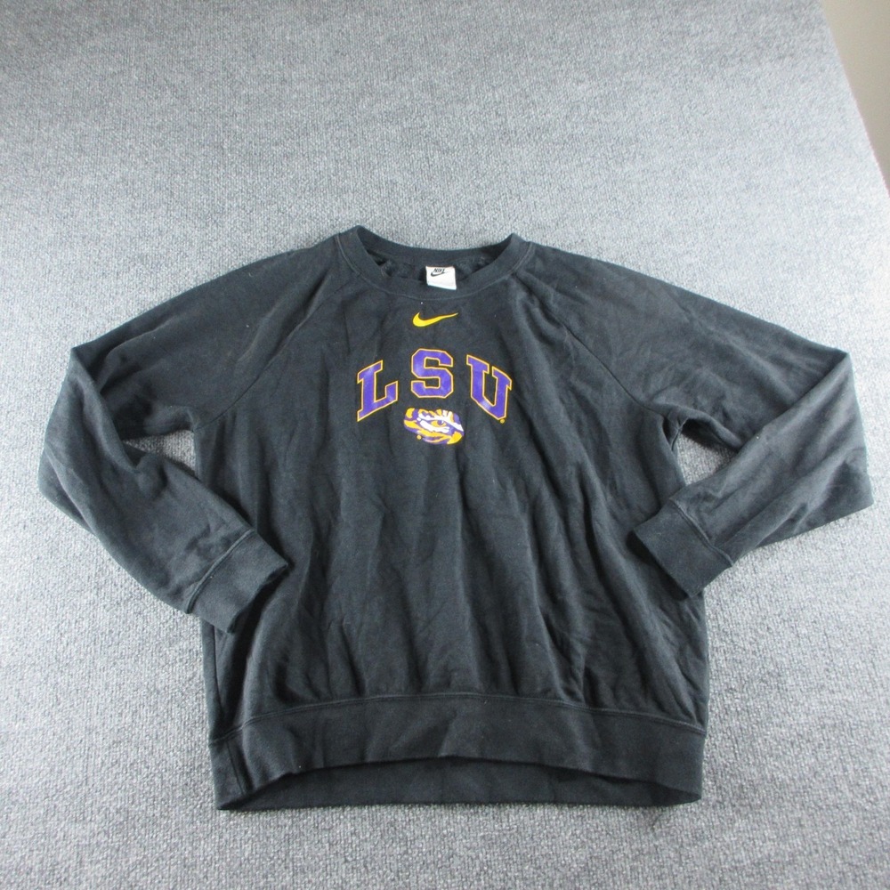 LSU Tigers Sweatshirt Womens L Black NCAA Football Nike Fleece Crewneck